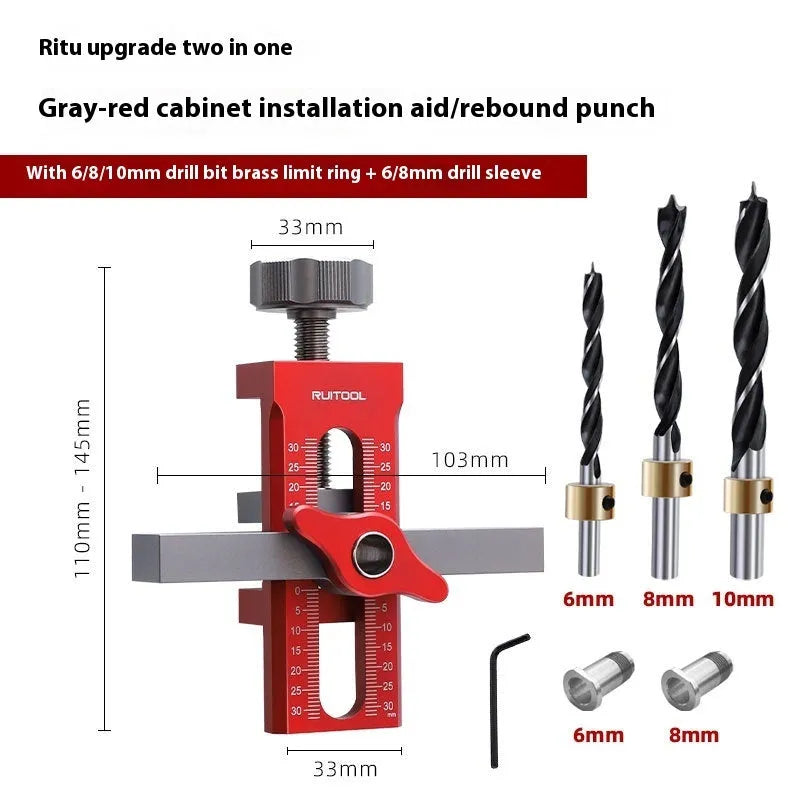 Aluminium alloy cabinet door installation aid tool for woodworking hinge placement