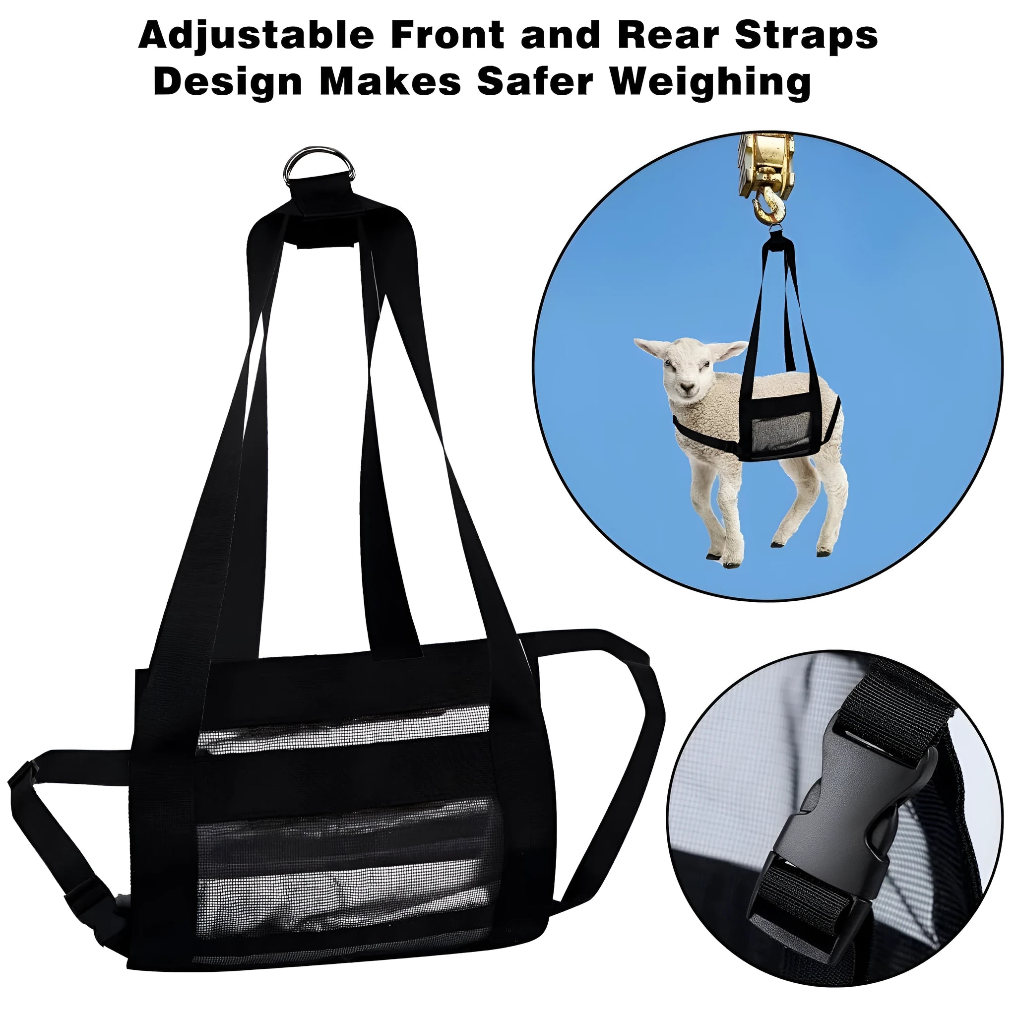 Black nylon calf and dog weighing sling measuring 35cm by 150cm for livestock and pets