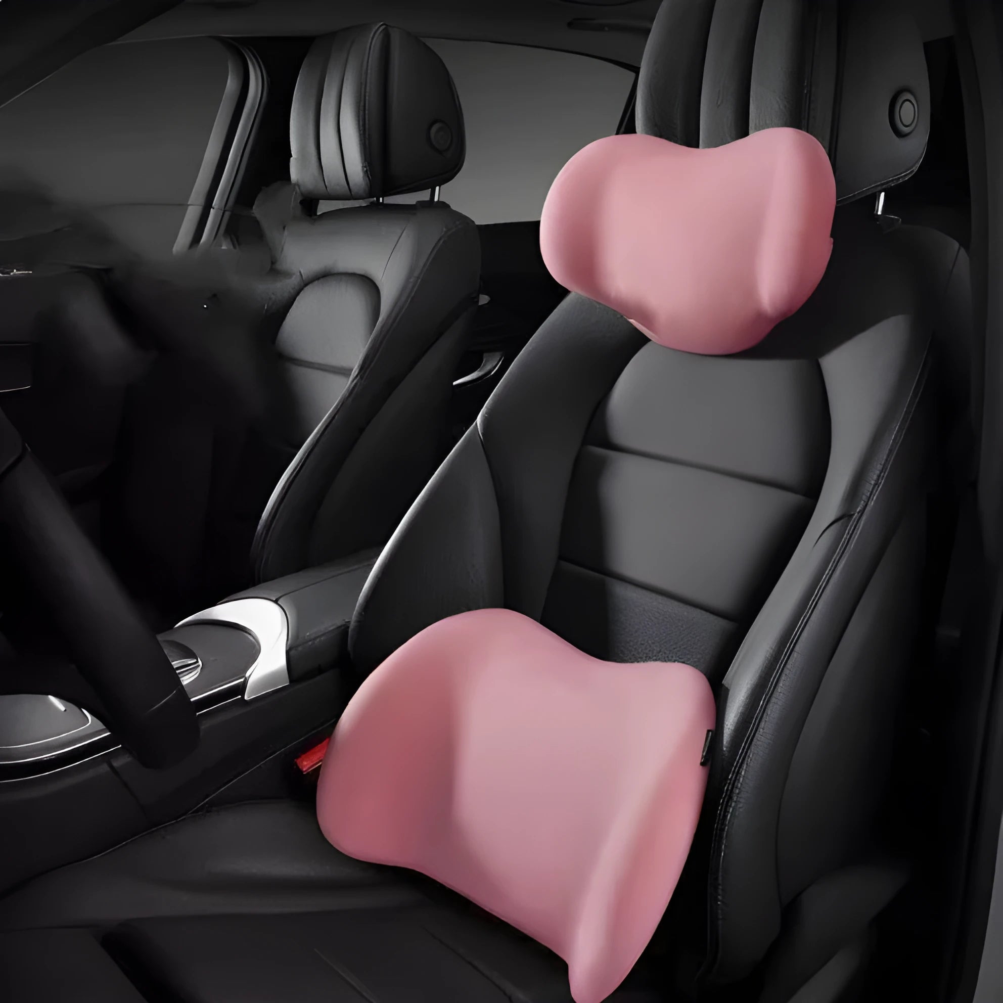Memory cotton car cushion set showing headrest and back support cushions in available colours