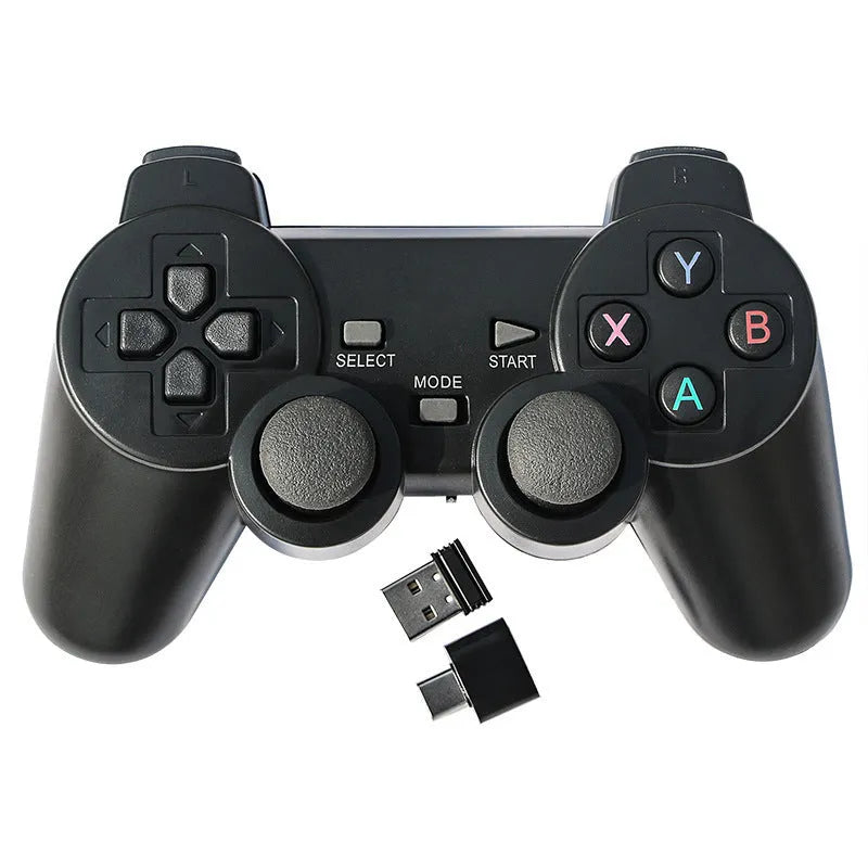 Classic Black 2.4G wireless gamepad with buttons and analogue sticks on a dark background.