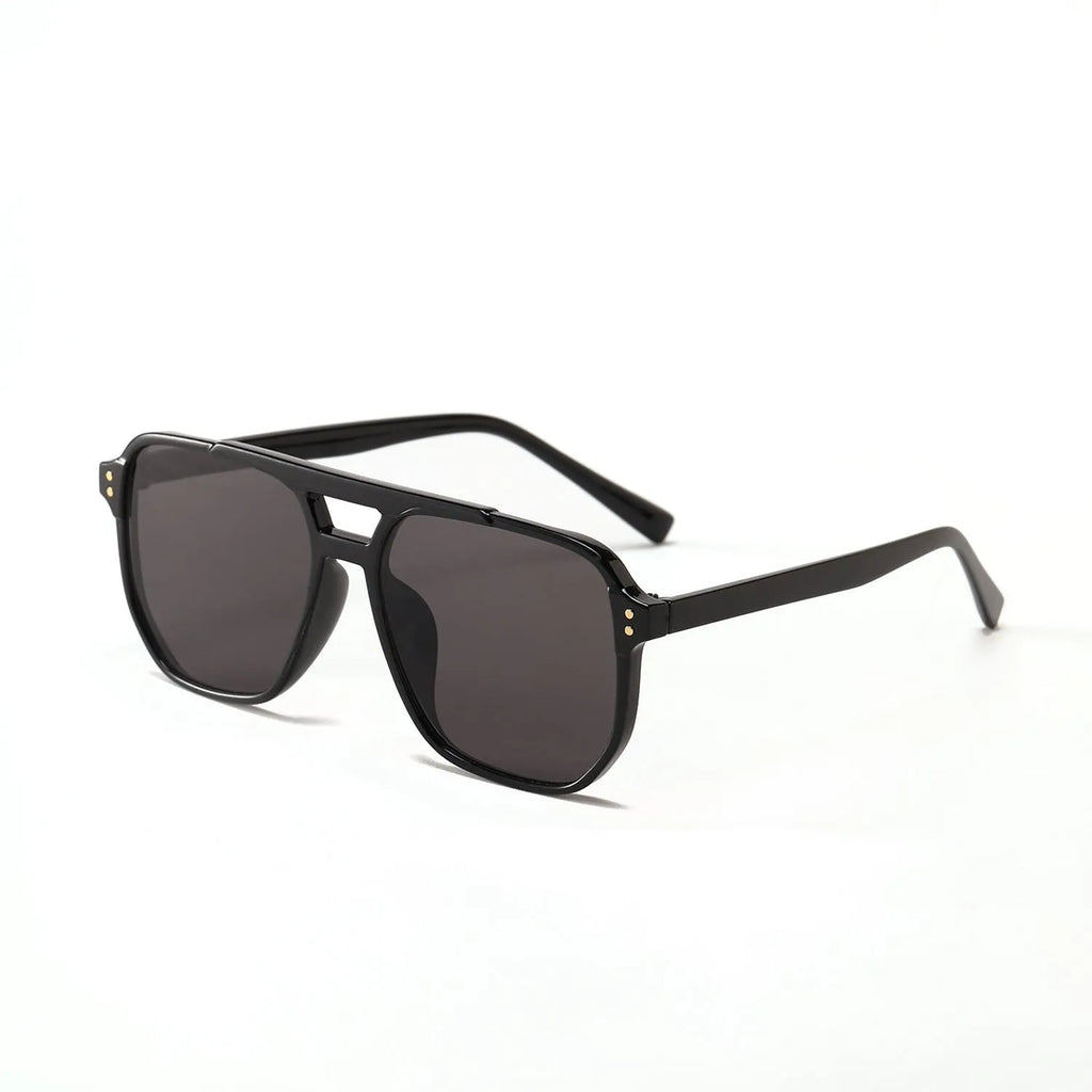 Women's square double beam fashion sunglasses with black frame and various coloured lenses for UV protection
