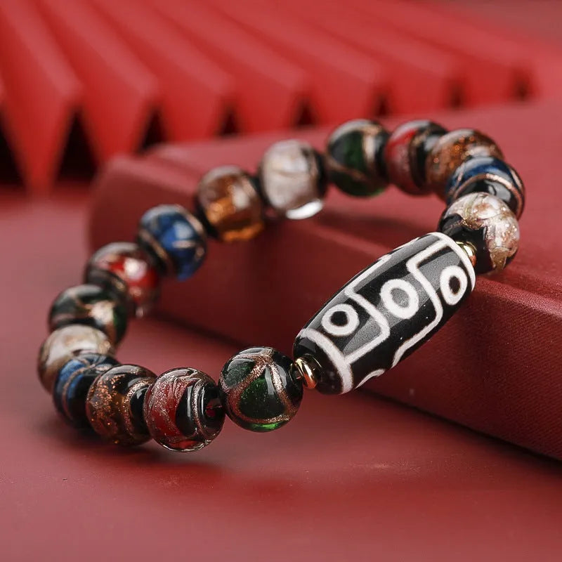 Chinese style coloured glaze bracelet with year snake lucky beads in three bead sizes