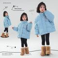 Contrast color blue plaid hooded cotton coat jacket with zipper closure for children, suitable for heights 120cm to 170cm