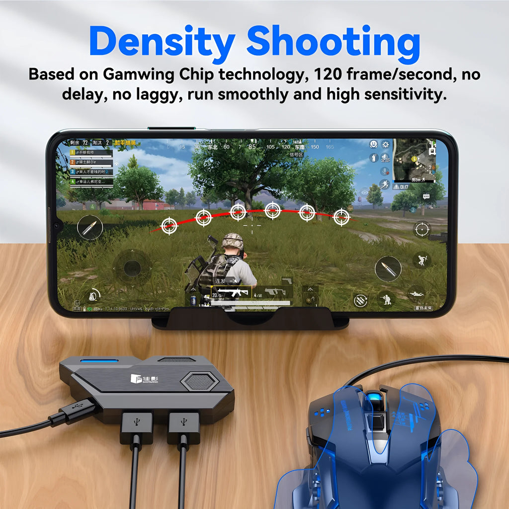 Gamwing Jiaying keyboard and mouse converter for mobile gaming with USB connection.