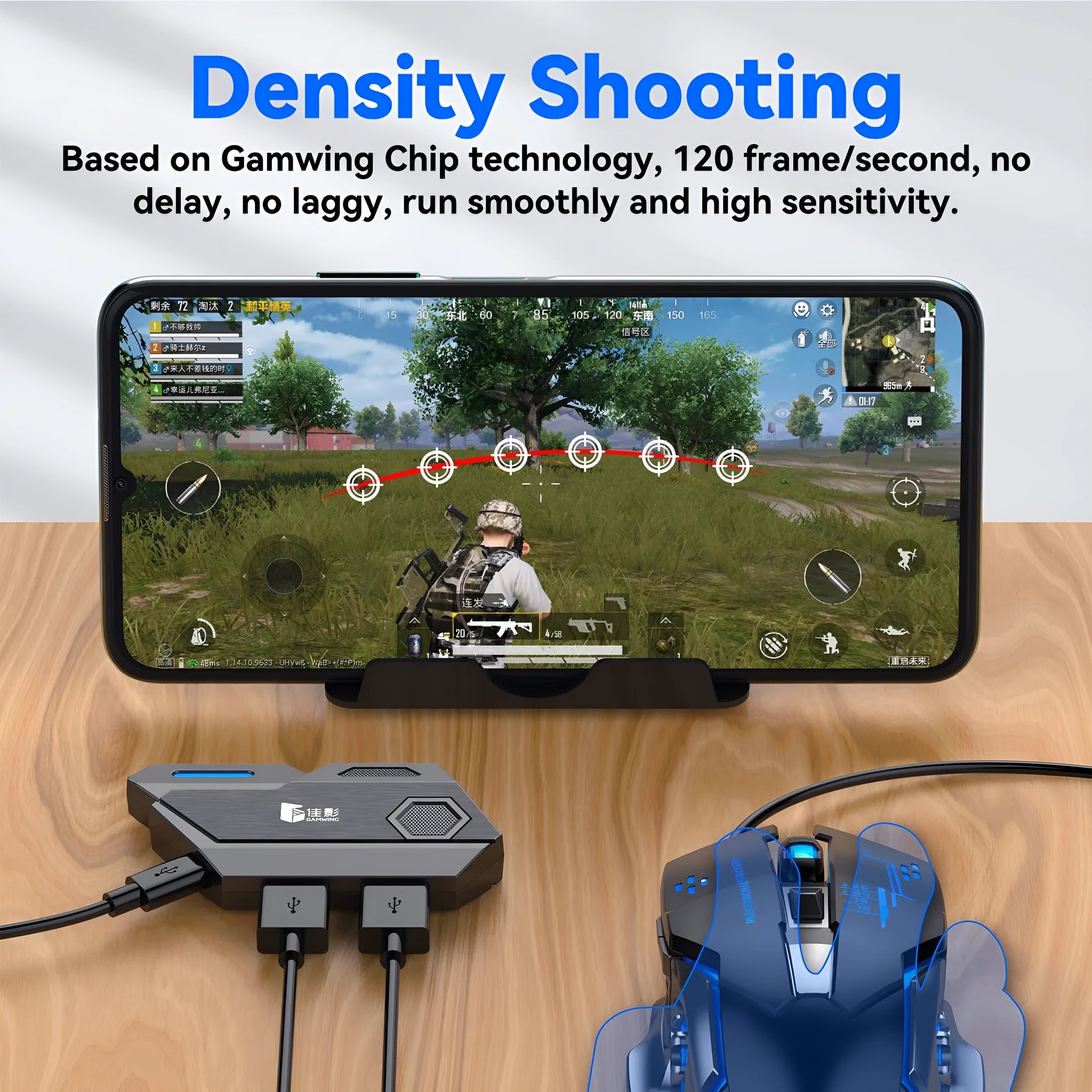 Gamwing Jiaying keyboard and mouse converter for mobile gaming with USB connection.