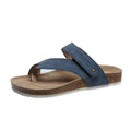 Women's blue flat toe ring thick-soled flip-flops with artificial PU upper on a plain background