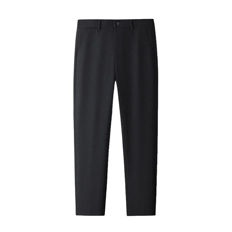 Men's fleece-lined casual trousers in black, thickened for winter, mid waist zip fly, size 34