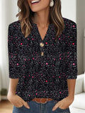 Loose fit women's V-neck T-shirt with a colourful 3D printed pattern on the front.