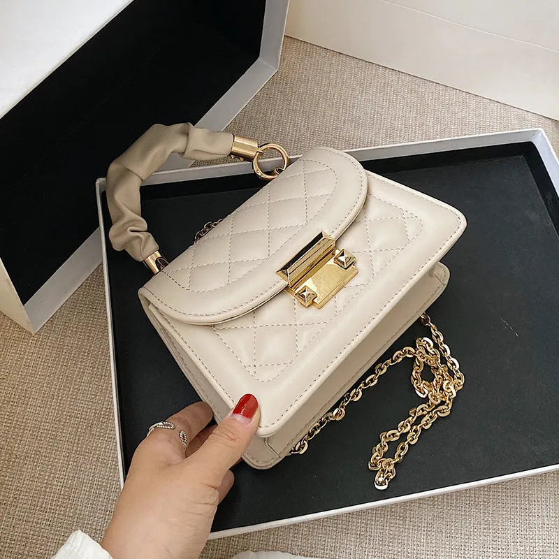 PU leather square shoulder bag with crossbody strap in purple, black or beige colour options