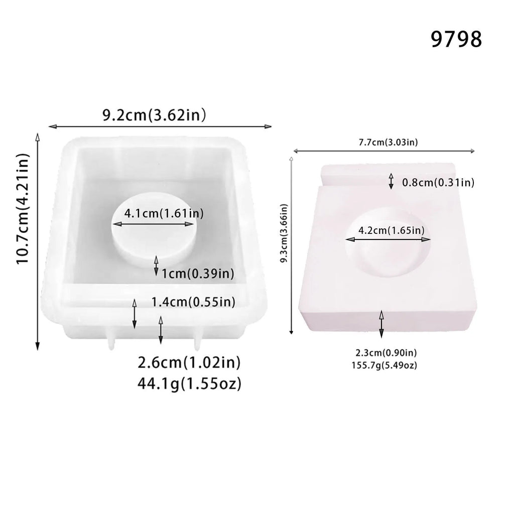 Set of five silicone baking moulds including tray, candlestick, and base shapes