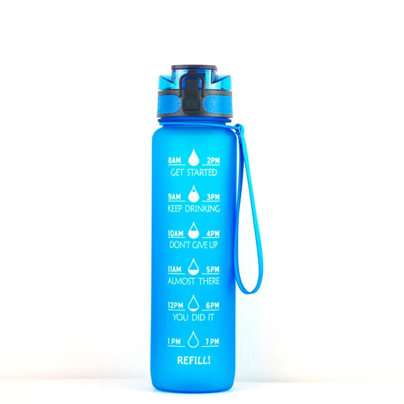 Clear plastic 1000ml sports water bottle with fruit infuser inside, in a Kawaii milk bottle shape.