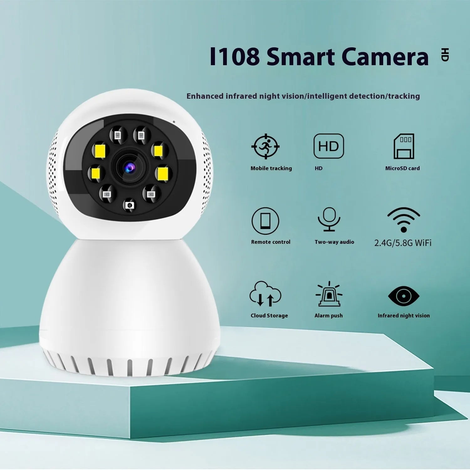 Dual-frequency wireless 1080p HD home security camera with ABS housing and mounting bracket