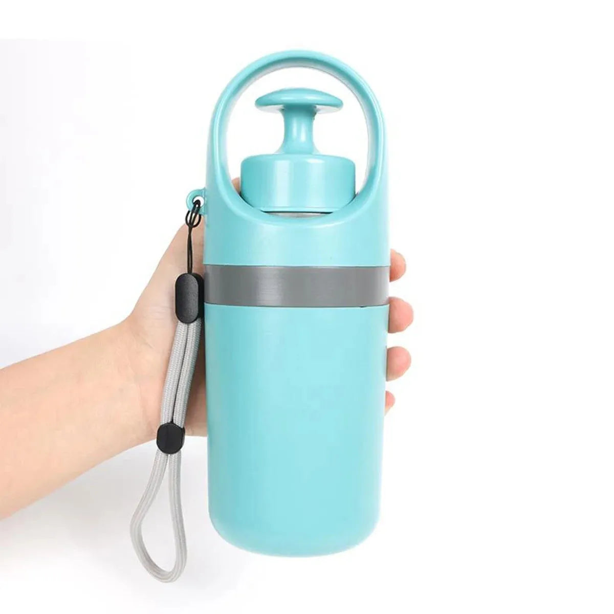 Blue and orange portable dog pooper scooper with claw design and integrated garbage bag dispenser