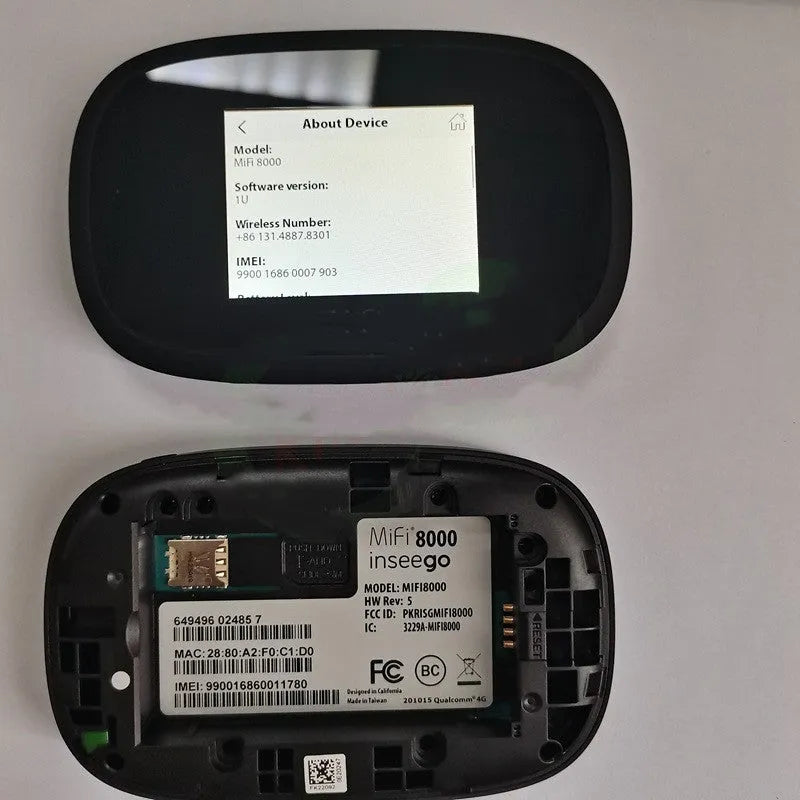 Black portable 4G wireless router with battery and cable for mobile internet access.