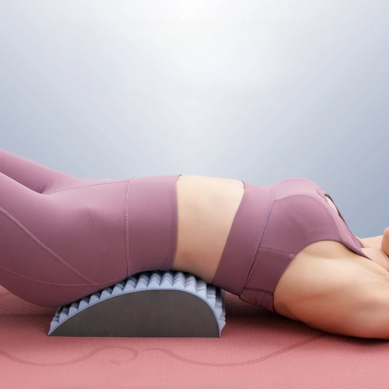 Blue back stretcher pillow for lumbar support with acupressure massage function