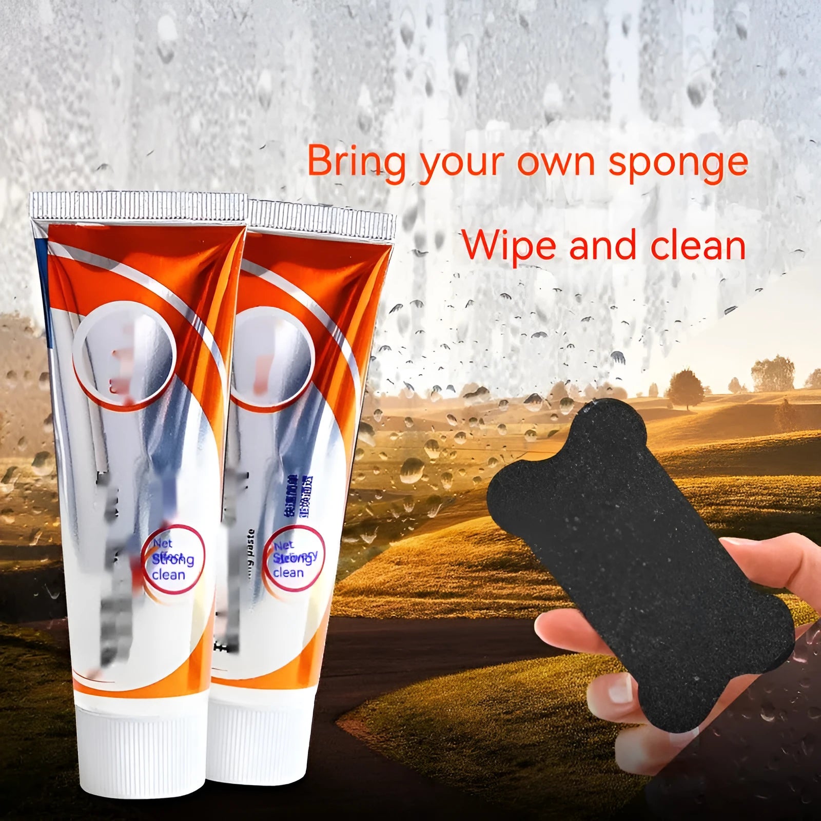 White 65ml bottle of car windshield cleaning agent for removing oil stains from glass.