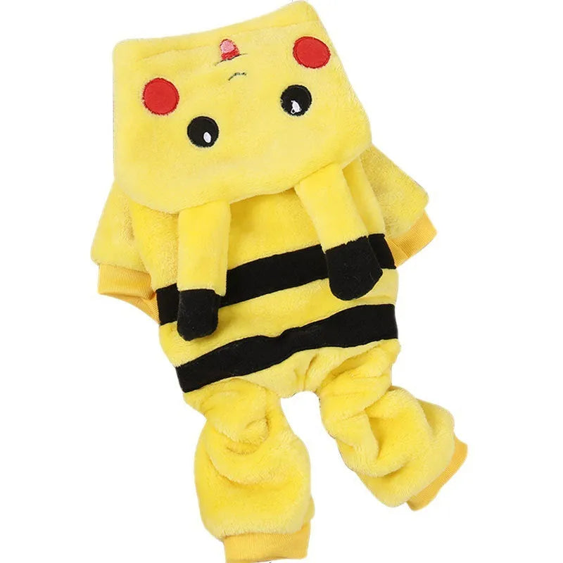 Fleece cat coat and hoodie set in a cartoon costume style for autumn and winter wear.