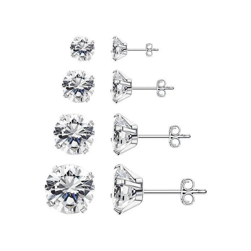 Titanium steel geometric square zircon stud earrings in gold and steel colour finishes