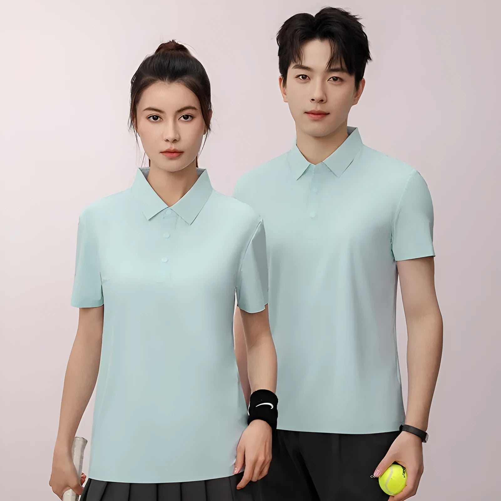 Men's solid colour short sleeve polo shirt in a loose fit for summer sports and leisure.