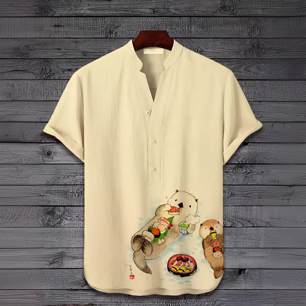 Men's short sleeve shirt with a 3D digital animal print graphic on the front.
