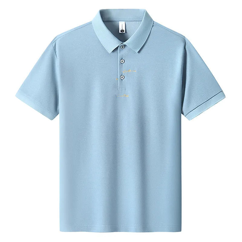 Men's casual loose fit cotton t-shirt in sky blue colour on a hanger.