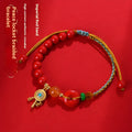 Cinnabar peace buckle woven bracelet in emperor red sand colour with hand-woven geometry design