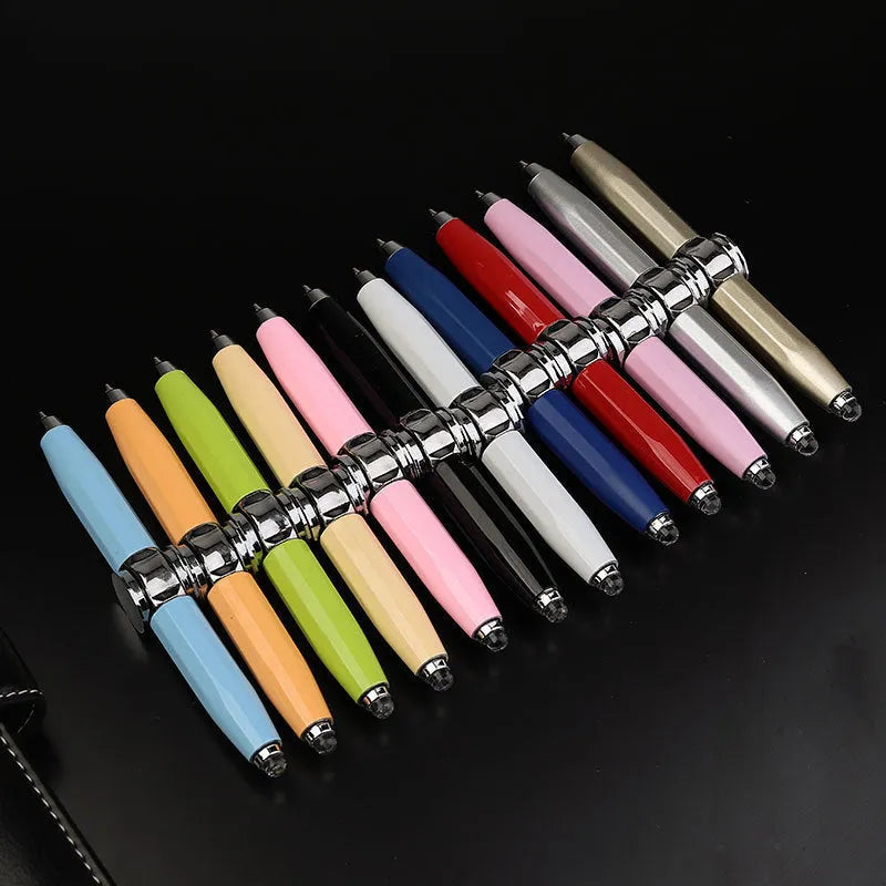 Metal gyro ballpoint pen with LED spinner top in various ink colour options