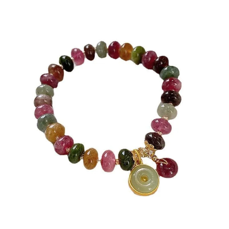 Handmade colourful tourmaline rabbit pendant abacus bracelet with natural stone beads