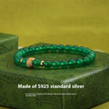 Natural green agate and S925 sterling silver bracelet with 6mm geometry beads and yellow gold finish