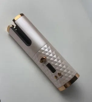 Portable USB charging curling iron with gold ceramic barrel in white, pink or grey colours