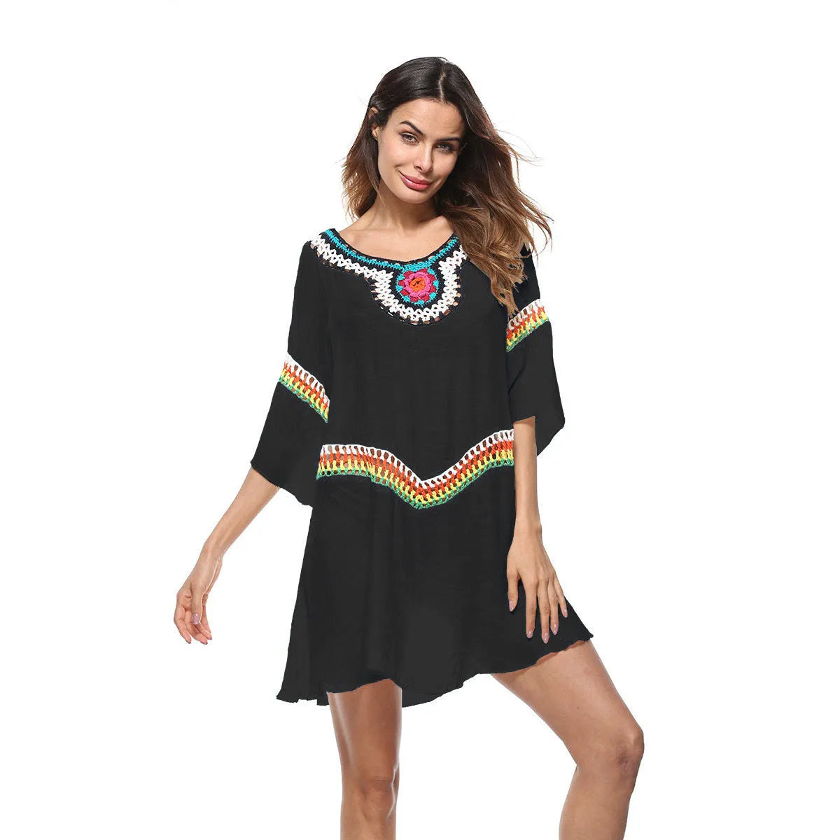 Women's crocheted ethnic style sun protection clothing for beach and swimming sports