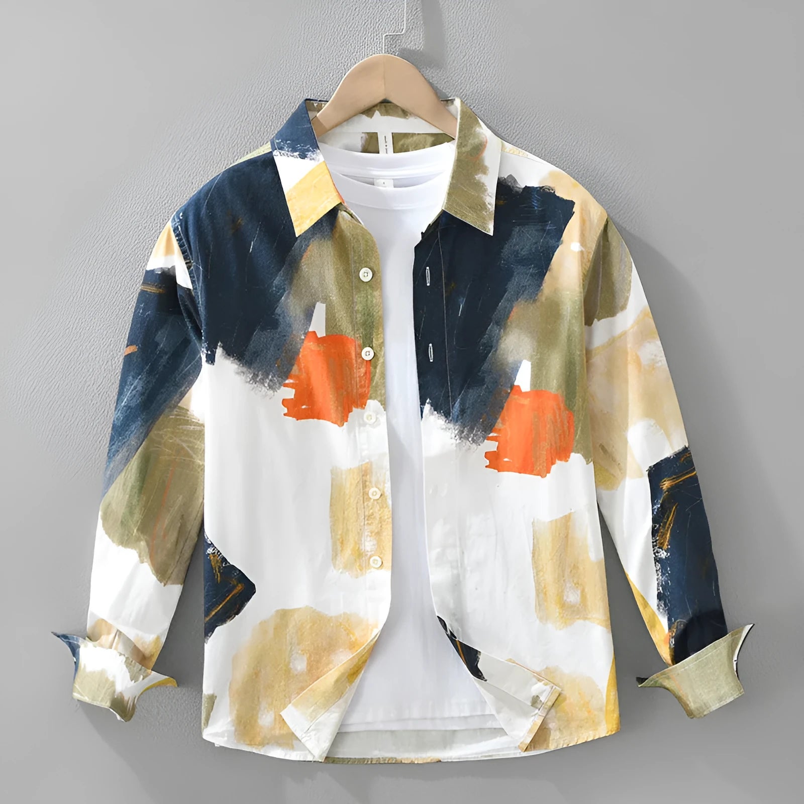Printed cotton loose cardigan top with long sleeves in artistic design