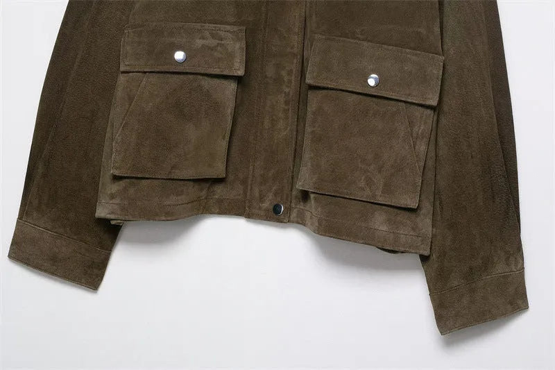 Women's medium thickness PU fabric jacket in Japanese Korean casual style