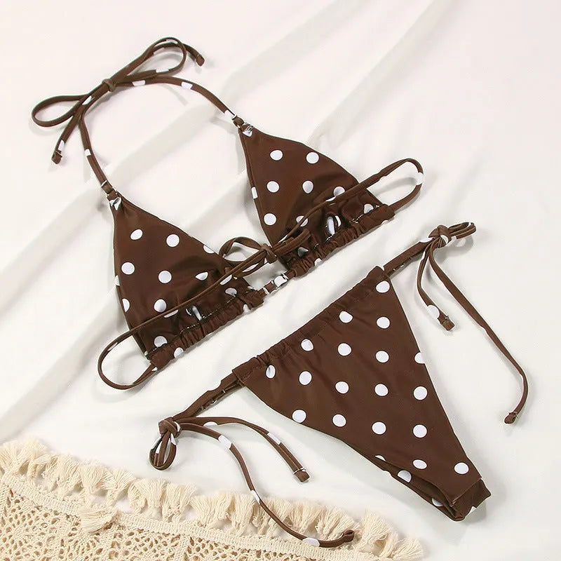 Women's polka dot split swimsuit bikini set with polyester lining in multiple colour options