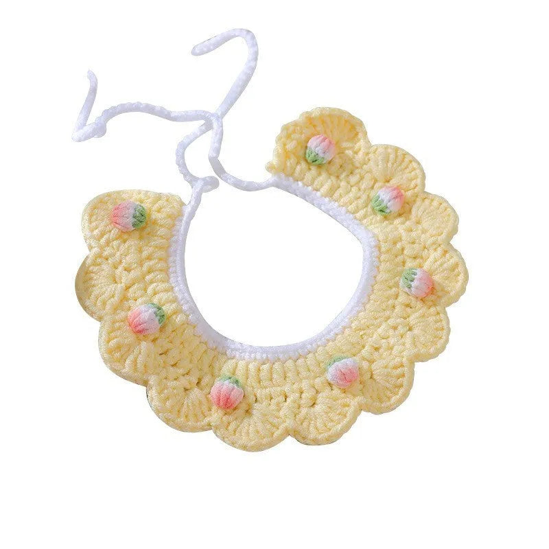 Handmade wool woven cat collar for British Shorthair kittens with embroidery decoration in cartoon style