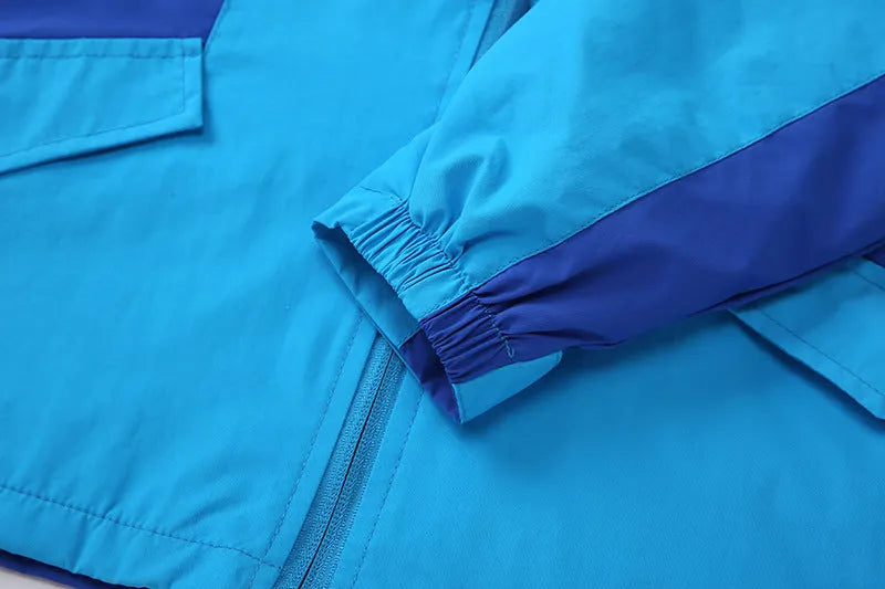 Blue slim-fit boys autumn jacket with full zip on a hanger
