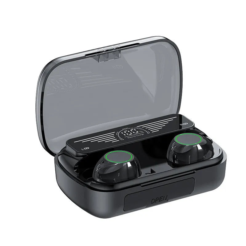 Wireless Bluetooth earbuds with charging case featuring touch controls and Bluetooth 5.3 technology