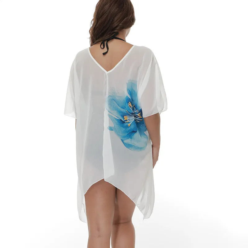 White plus size beach cover-up blouse for women with loose fit and chemical fibre blend fabric