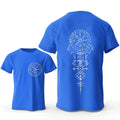 Men's grey T-shirt with a detailed Viking rune compass and smiling face graphic print on the front.
