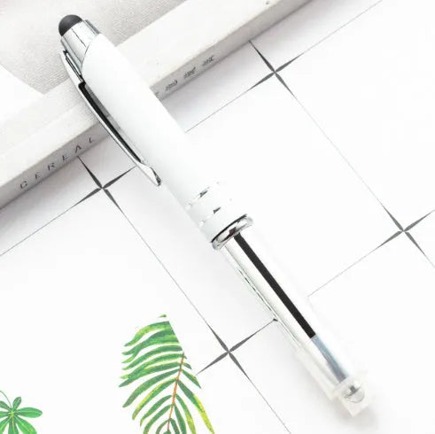 Metal touch screen stylus ballpoint pen with LED light in red, black, white, green, and blue colour options