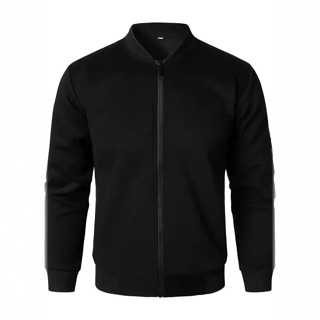 Men's loose fit knitted jacket in grey, showing long sleeves and light business style.