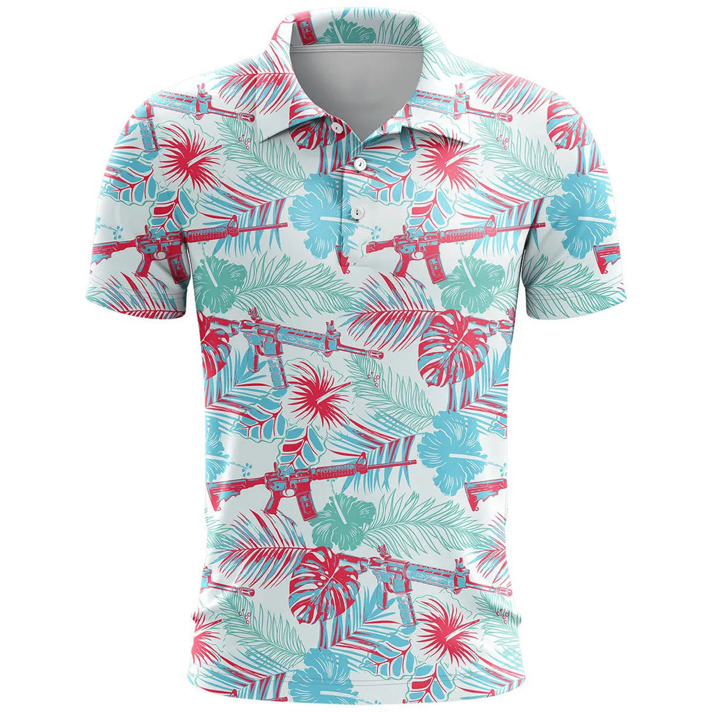 3D printed pattern on a loose-fit short sleeve sports shirt in bird eye cloth fabric.