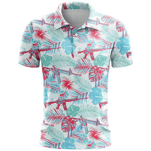 3D printed pattern on a loose-fit short sleeve sports shirt in bird eye cloth fabric.
