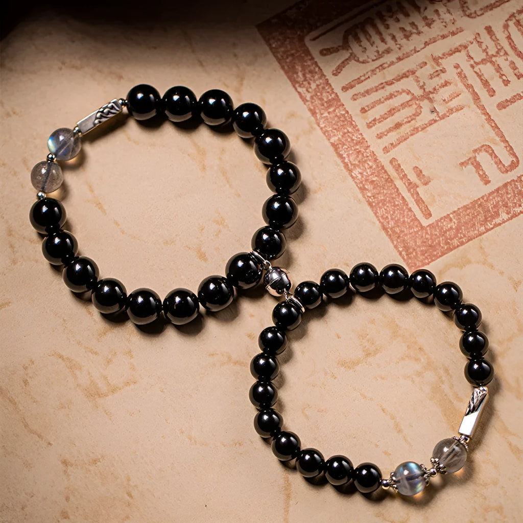 Obsidian Buddha beads couple bracelet DIY kit with 8mm and 10mm natural stone beads