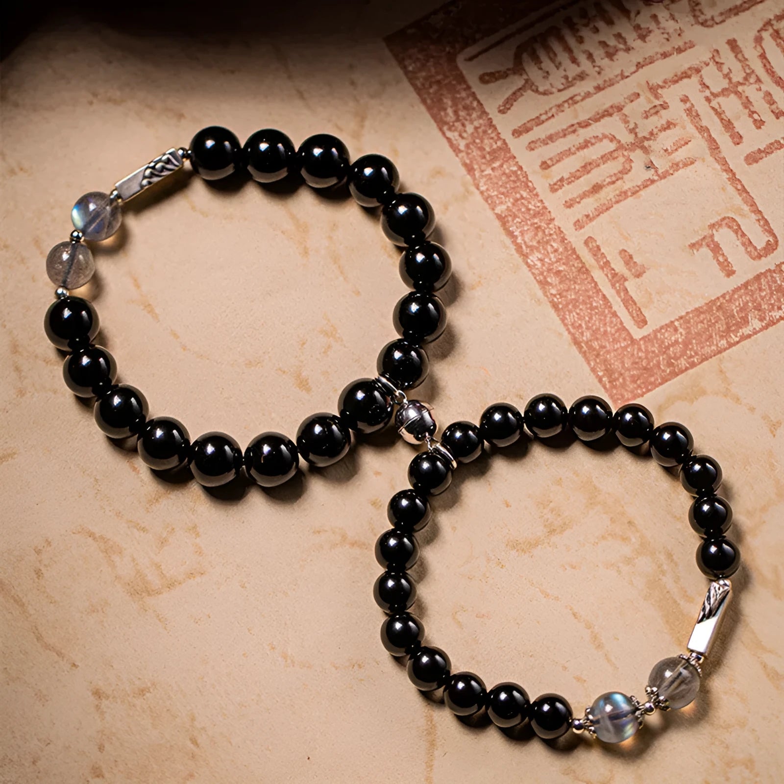 Obsidian Buddha beads couple bracelet DIY kit with 8mm and 10mm natural stone beads