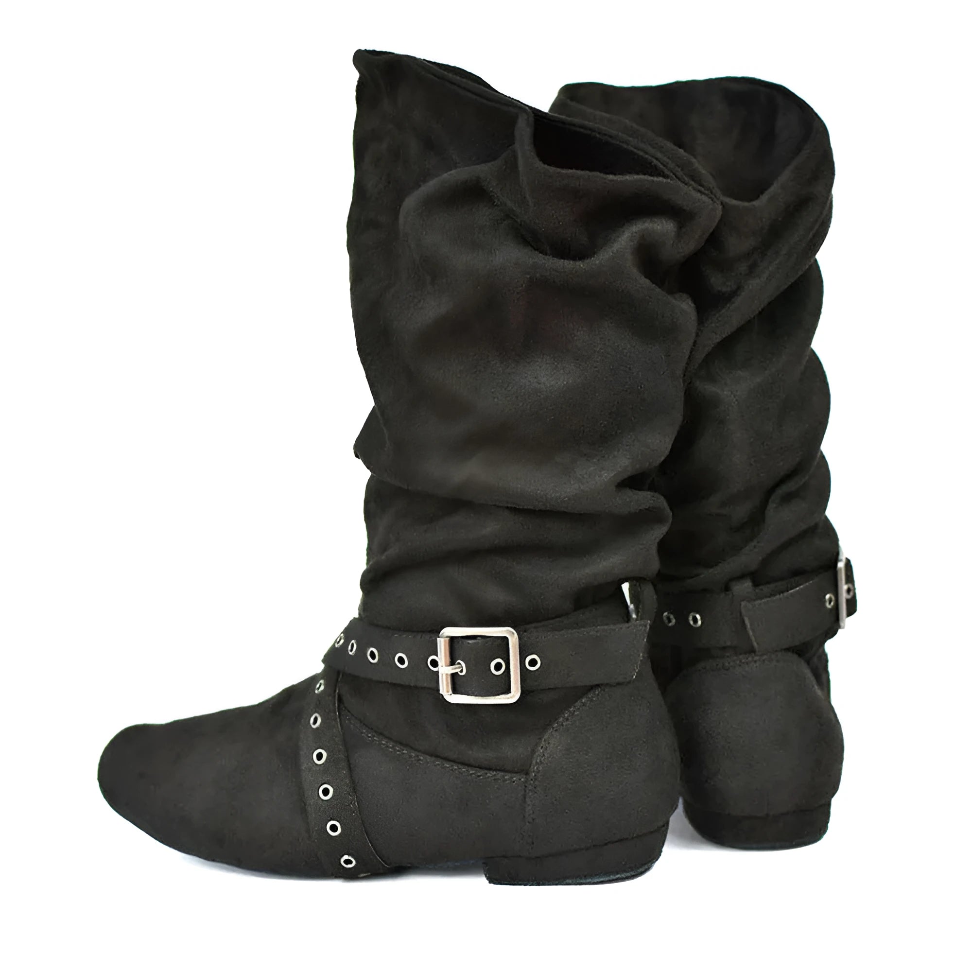 Ladies flat heel canvas pointed toe dance boots in black for line dancing and salsa