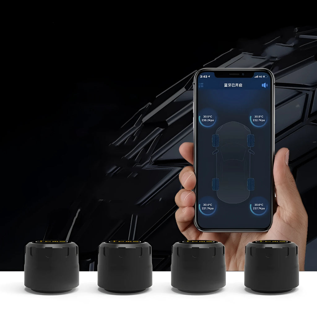 Bluetooth 5.0 automotive tyre pressure monitoring system with four sensors and installation tools
