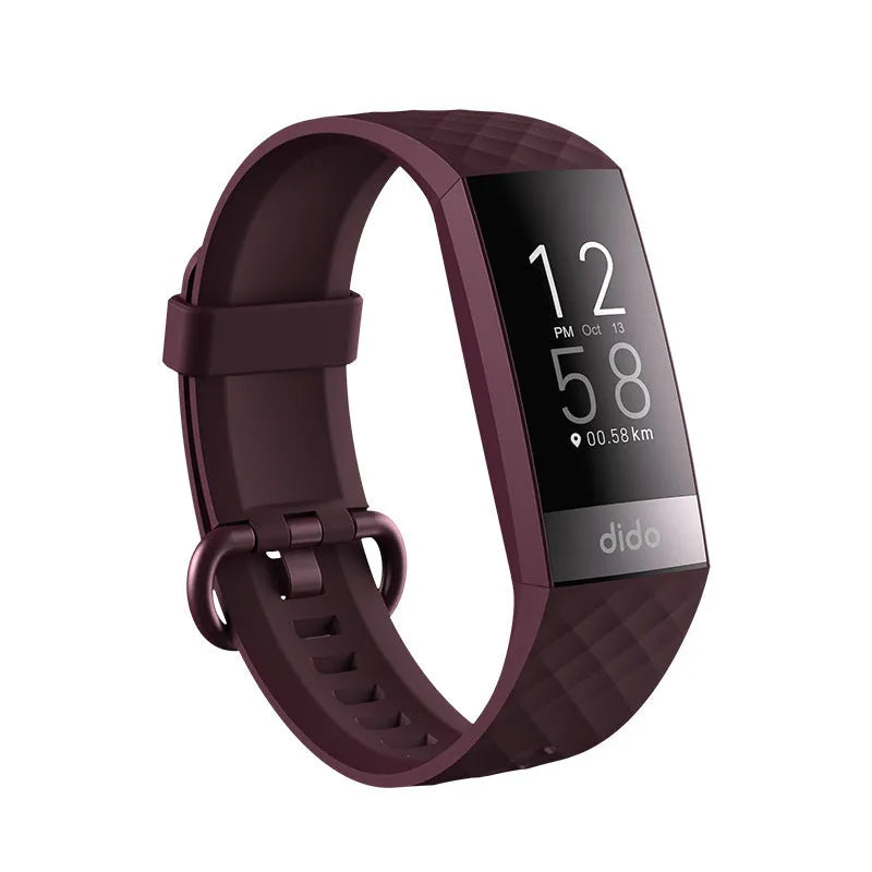 Smart bracelet on wrist showing blood pressure and ECG monitoring on its 1.1-inch screen.