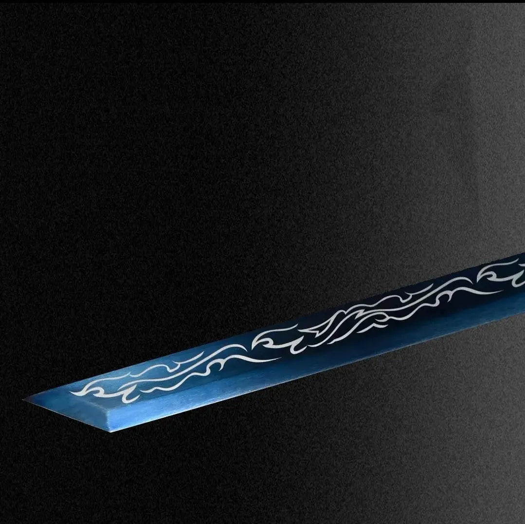 Liuying Tang Dynasty horizontal sword with 115cm overall length, 65 manganese steel blade, and leather-covered wood scabbard