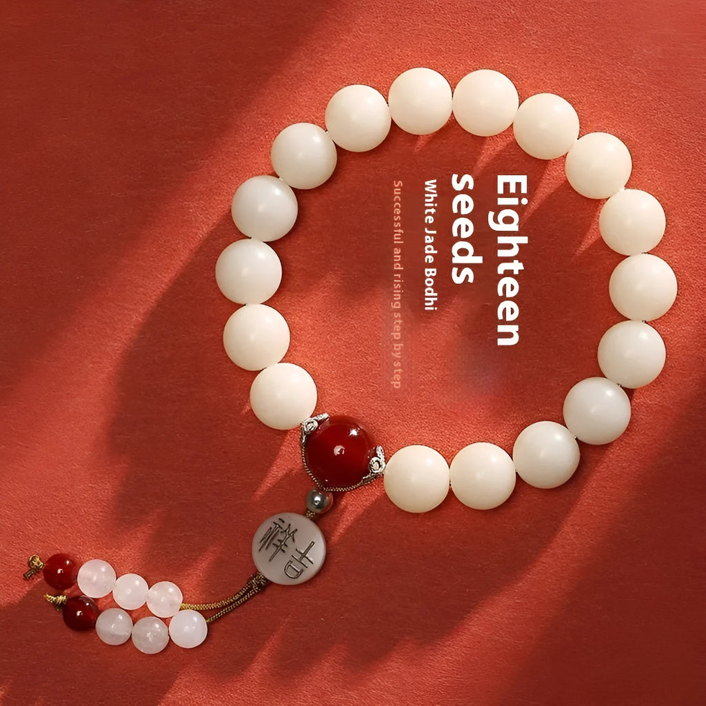National style Bodhi bracelet with round beads and Ruyi element in black, gold, or red colours